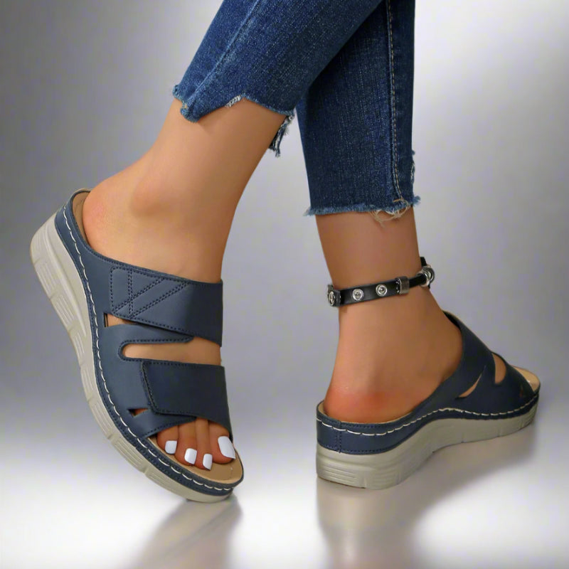 Women's Ergonomic Arch Sandals Blue Velcro Fastener