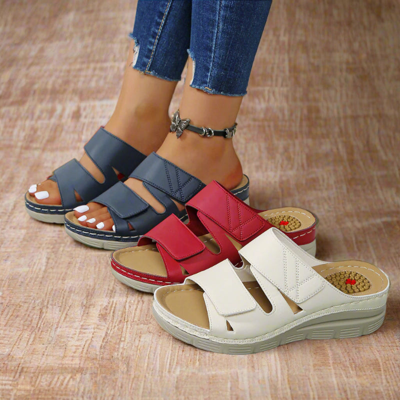 Women's Ergonomic Arch Sandals Blue Velcro Fastener