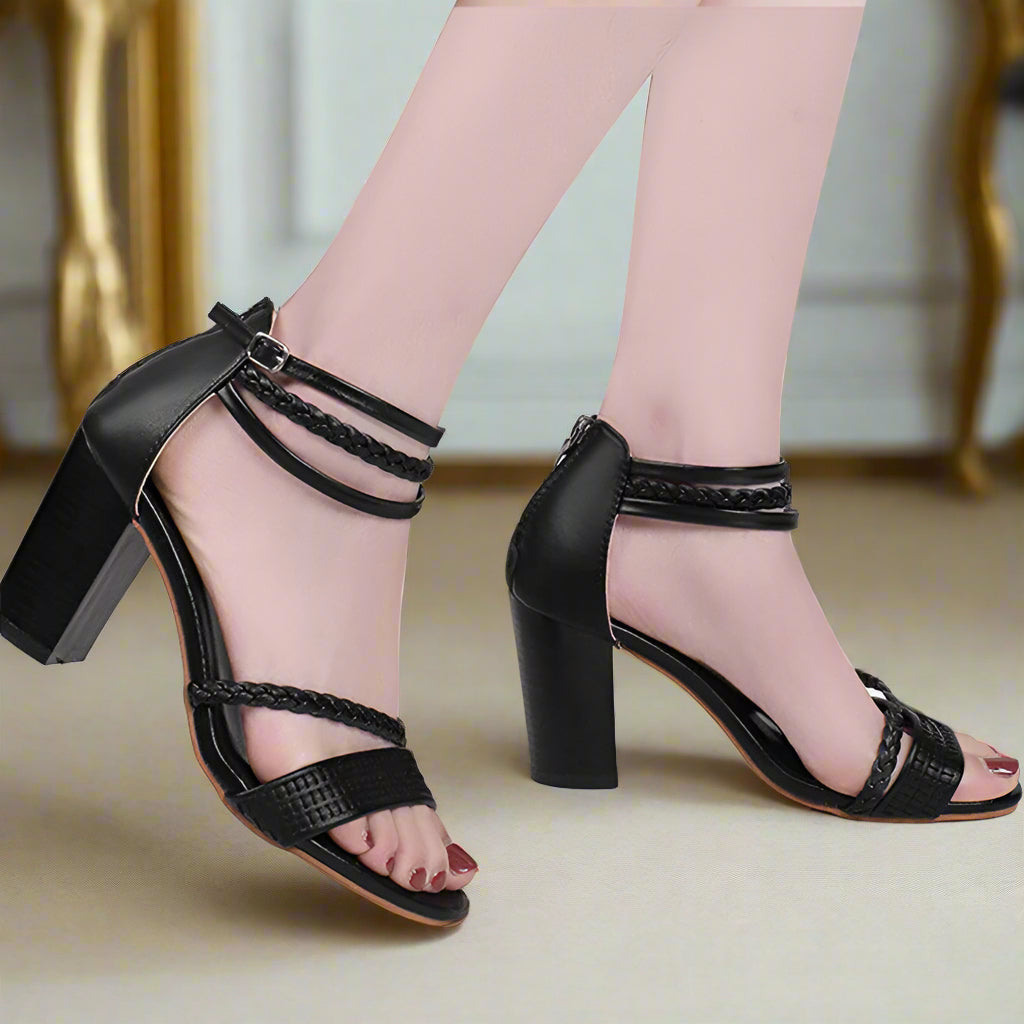 Elegant comfort sandals block heel soft leather women