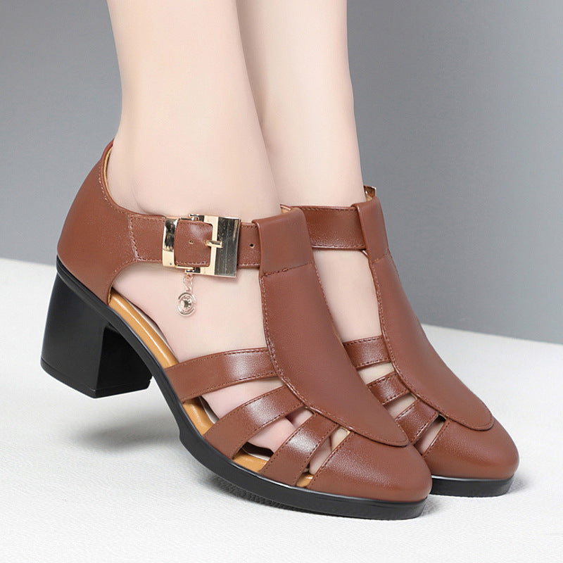 Women's 6 cm block heel sandals with straps, black
