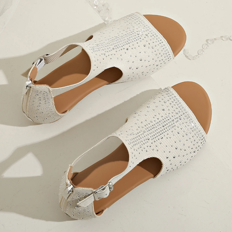 Comfortable Summer Sandals Zipper Cotton Rhinestone