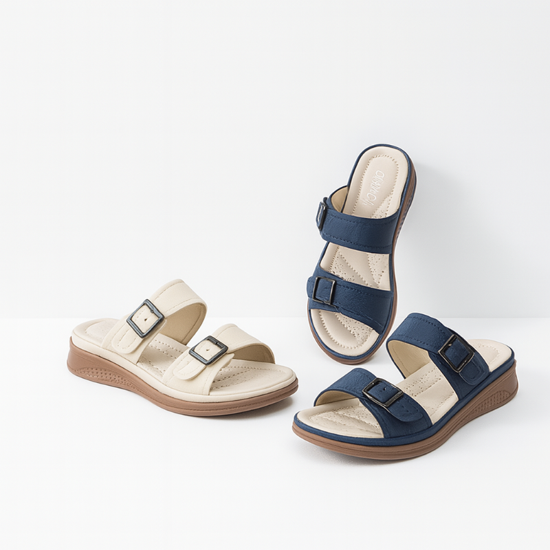 Orthopedic women's sandals with adjustable buckle straps