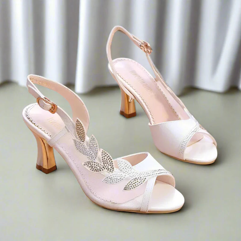 Elegant Slingback Heeled Shoes Open Toe Glitter Mesh