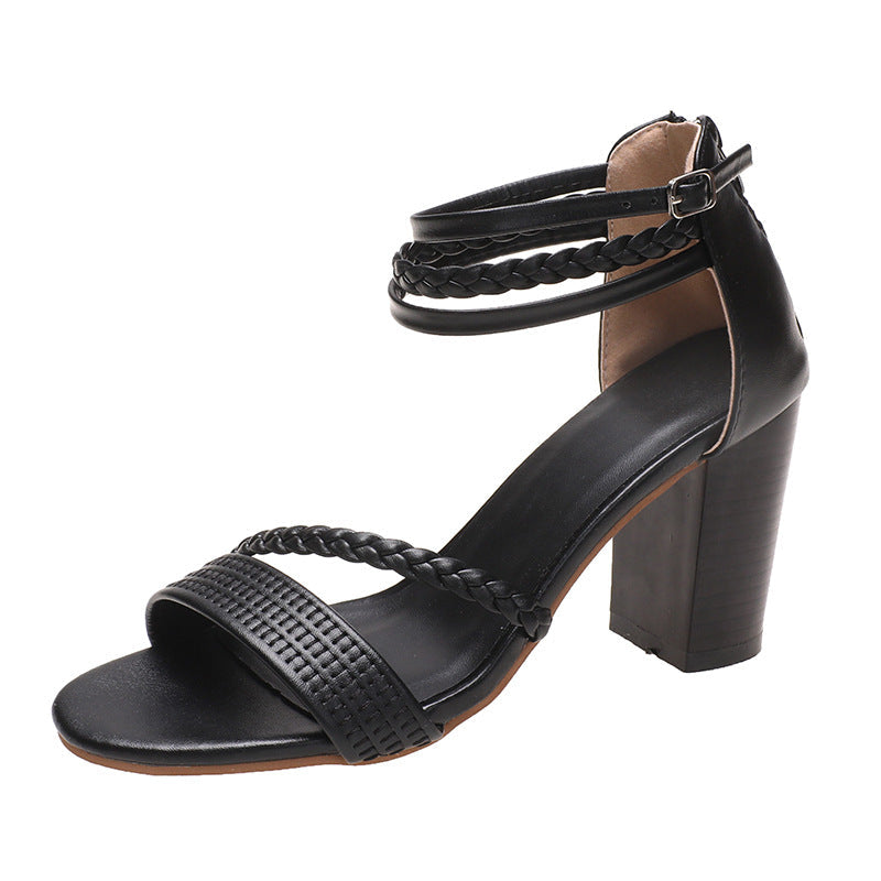 Elegant comfort sandals block heel soft leather women