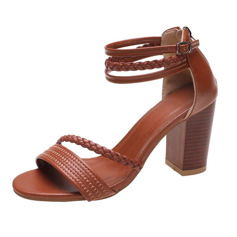 Elegant comfort sandals block heel soft leather women