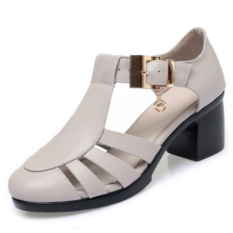 Women's 6 cm block heel sandals with straps, black