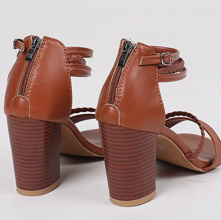 Elegant comfort sandals block heel soft leather women