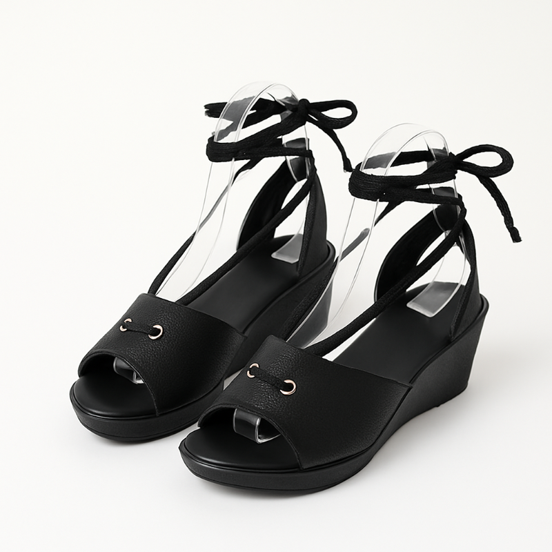 Black wedge sandals women comfortable elegant 5 cm heel