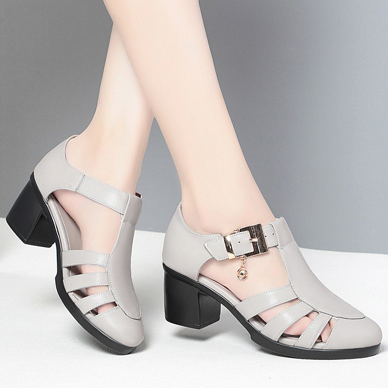 Women's 6 cm block heel sandals with straps, black