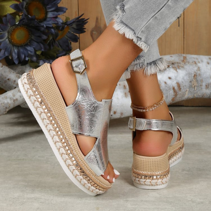 Chice Damen Plateausandalen Gold Orthopädische Unterstützung