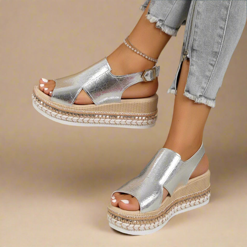 Chice Damen Plateausandalen Gold Orthopädische Unterstützung
