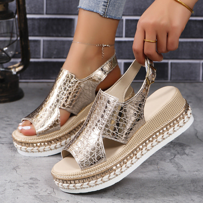 Chice Damen Plateausandalen Gold Orthopädische Unterstützung