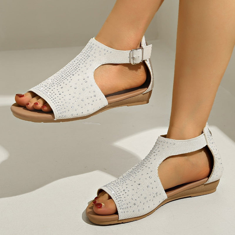 Comfortable Summer Sandals Zipper Cotton Rhinestone