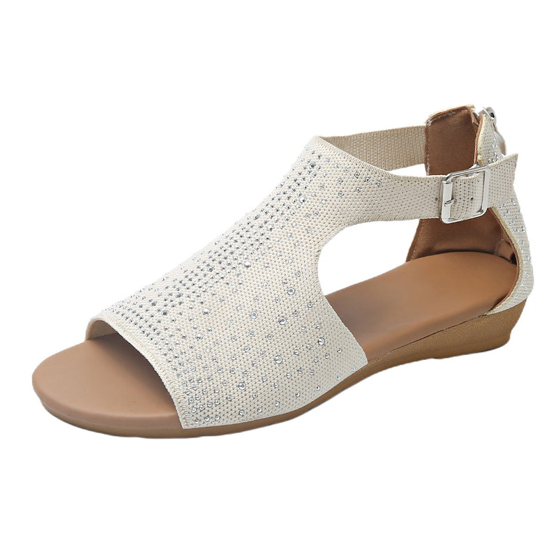 Comfortable Summer Sandals Zipper Cotton Rhinestone