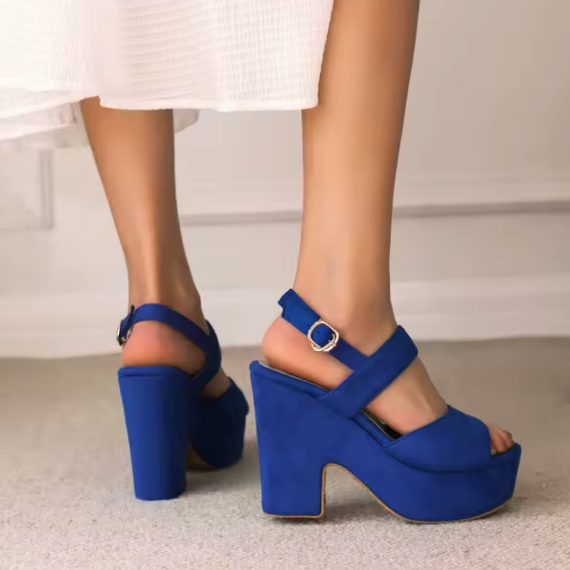 Women's wedge sandals blue with ergonomic footbed