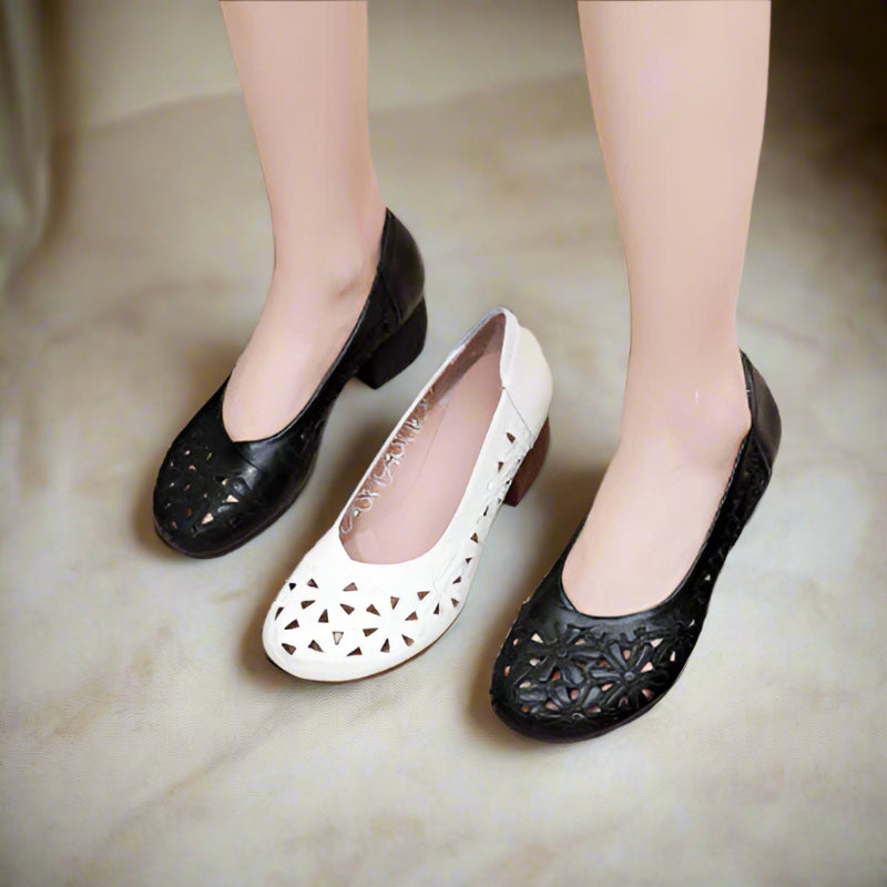 Bequeme Damenschuhe mit kleinem, eckigem Absatz & runder Spitze