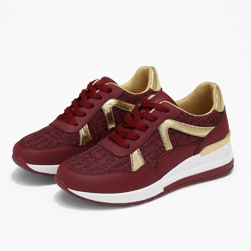 Modische Damen-Plateausneaker mit goldfarbenen Details – bequeme Trend-Sneaker mit rutschfester Sohle