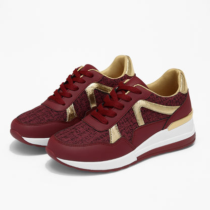 Modische Damen-Plateausneaker mit goldfarbenen Details – bequeme Trend-Sneaker mit rutschfester Sohle