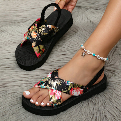 Women's Floral Cross Strap Sandals Comfortable Airy Black