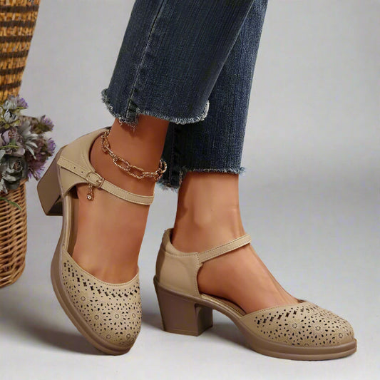 Retro-Mittelhohe Schuhe mit Fußgewölbestütze & Blumen-Ausschnitten