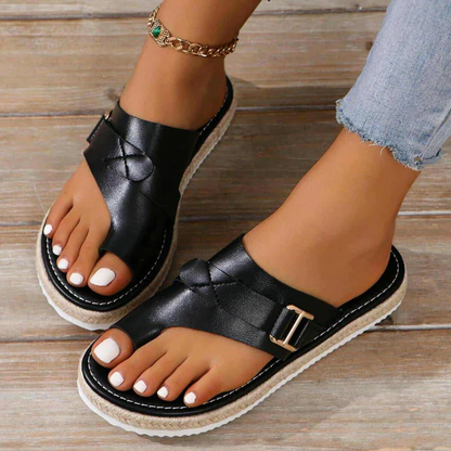 Black PU Leather Open Sandals Hallux Valgus Hammer Toes