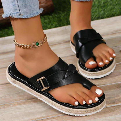 Black PU Leather Open Sandals Hallux Valgus Hammer Toes