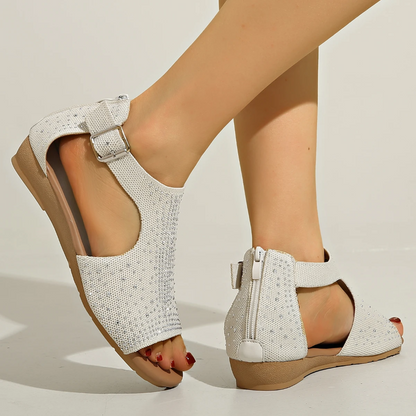 Comfortable Summer Sandals Zipper Cotton Rhinestone
