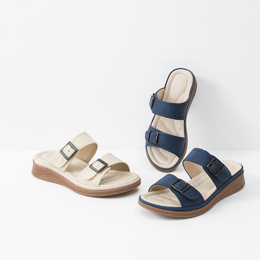 Orthopedic women's sandals with adjustable buckle straps