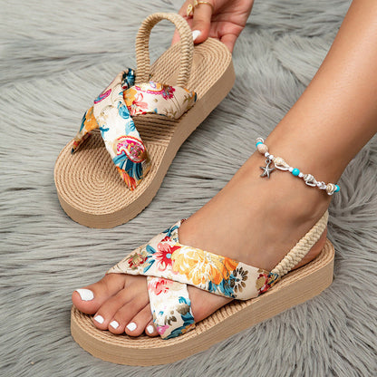 Women's Floral Cross Strap Sandals Comfortable Airy Black