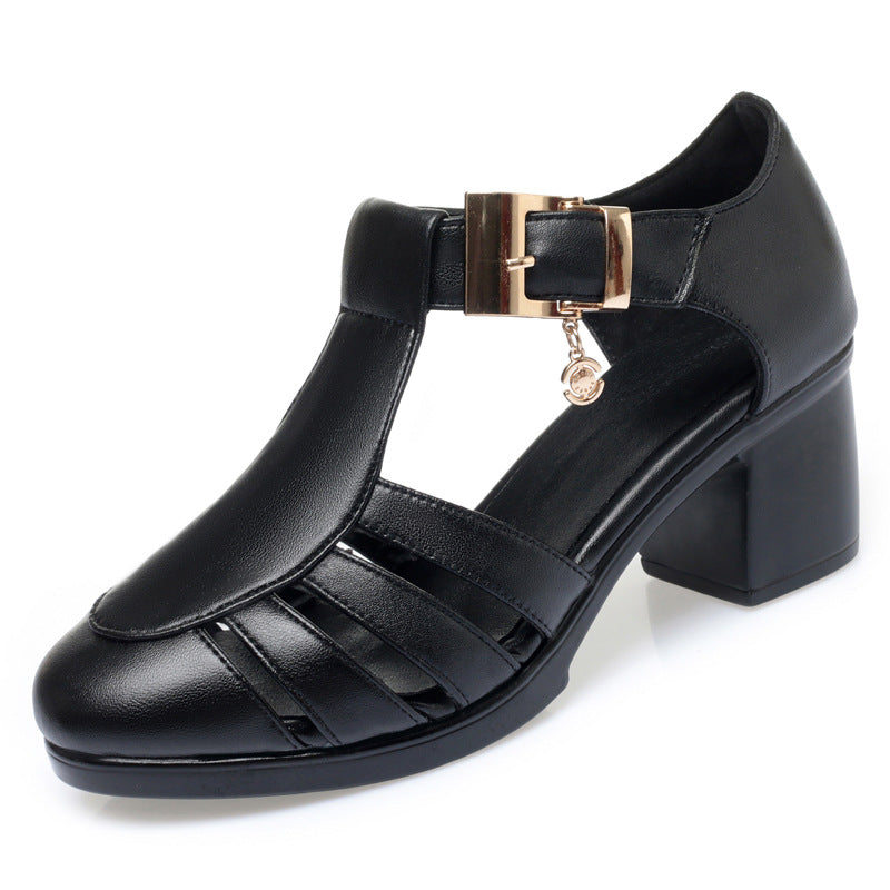 Women's 6 cm block heel sandals with straps, black