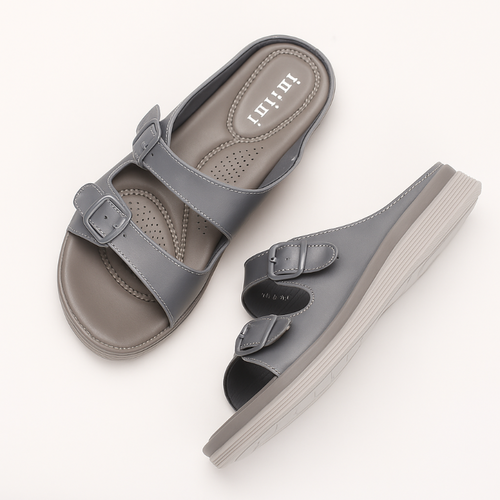 Soft summer mules women grey two-band buckles