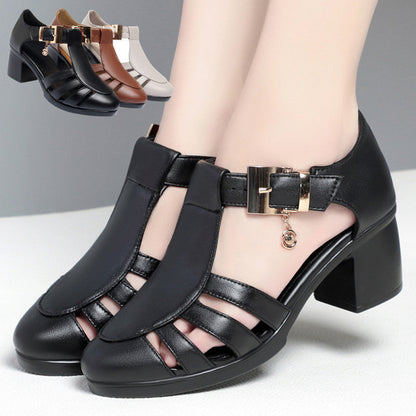 Women's 6 cm block heel sandals with straps, black