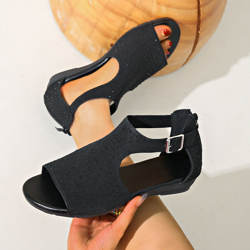 Comfortable Summer Sandals Zipper Cotton Rhinestone