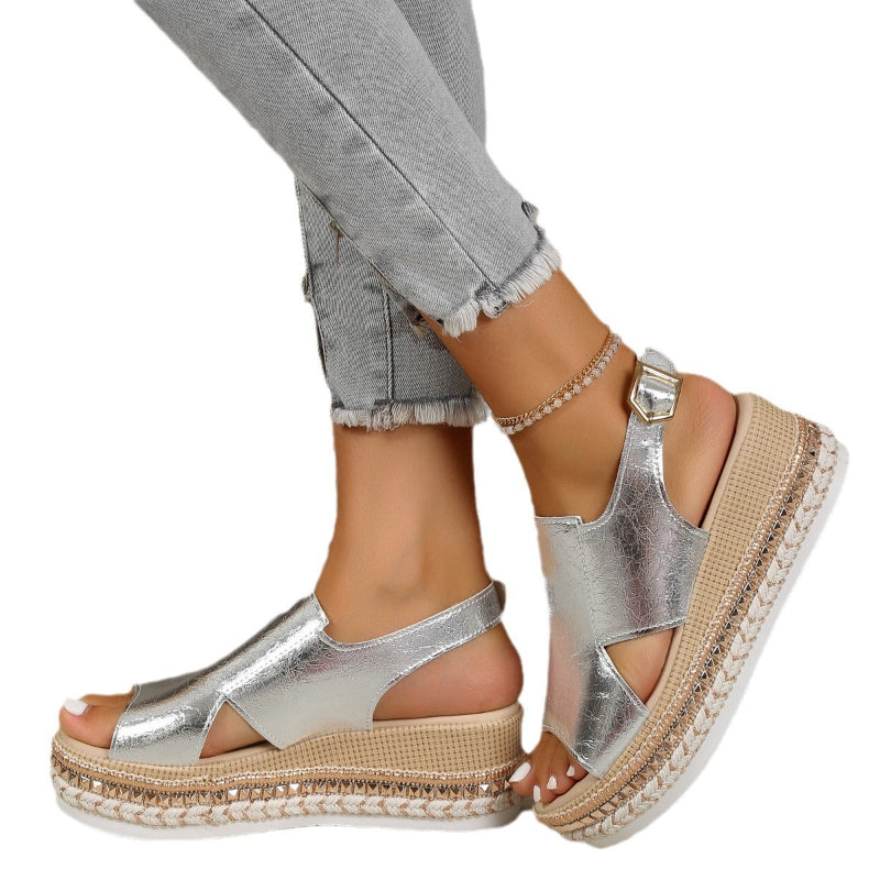 Chice Damen Plateausandalen Gold Orthopädische Unterstützung