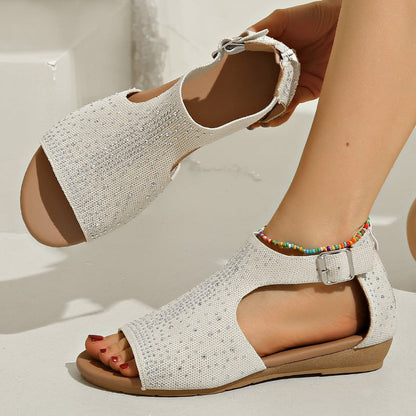 Comfortable Summer Sandals Zipper Cotton Rhinestone