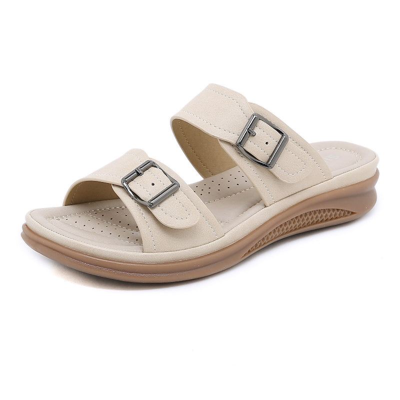 Orthopedic women's sandals with adjustable buckle straps