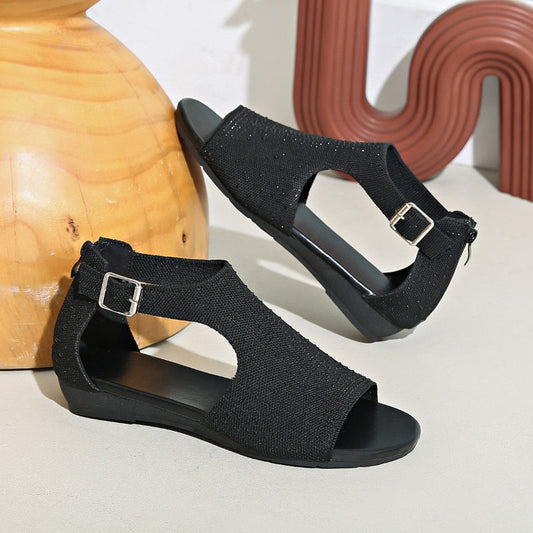 Comfortable Summer Sandals Zipper Cotton Rhinestone