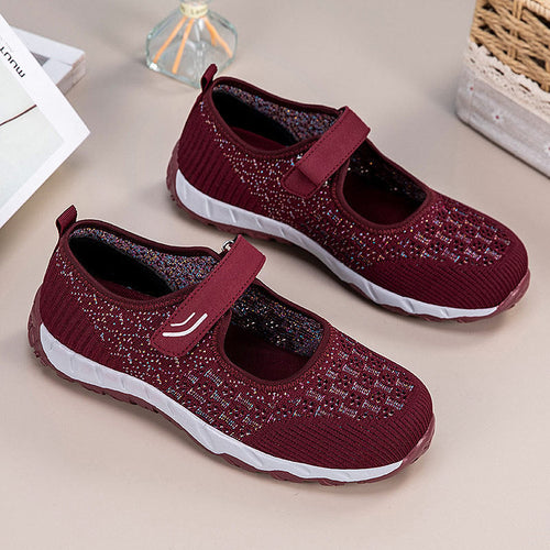 Women's Burgundy Knit Sandals with Velcro Fastener