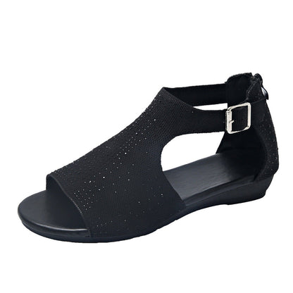 Comfortable Summer Sandals Zipper Cotton Rhinestone