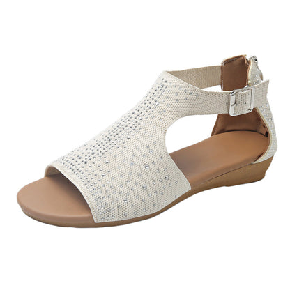 Comfortable Summer Sandals Zipper Cotton Rhinestone