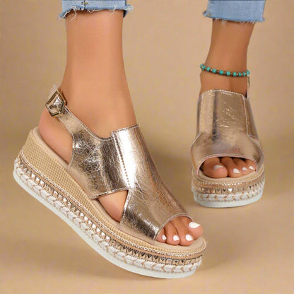 Chice Damen Plateausandalen Gold Orthopädische Unterstützung