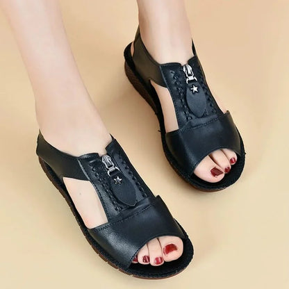 Damen-Sandalen mit offener Struktur, Reißverschluss und Zehenfreiheit