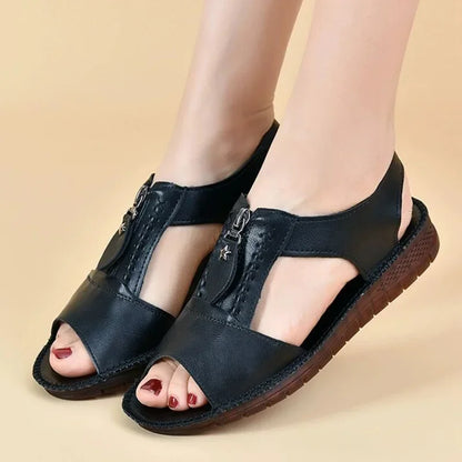 Damen-Sandalen mit offener Struktur, Reißverschluss und Zehenfreiheit
